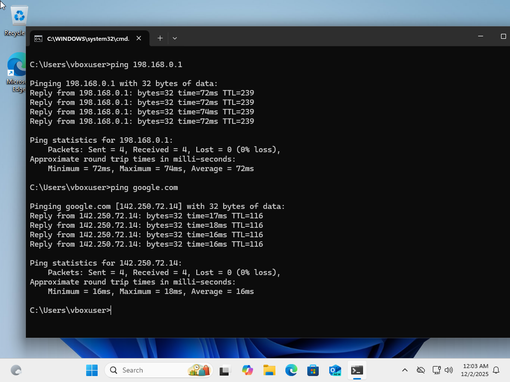 Ping to domain successful